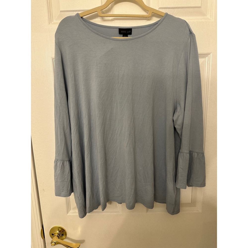 J. Jill Wearever Light Blue Bell Sleeve Ruffle Knit Top XL NWT RN 97641